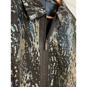 Chicos Leather Black Grey Snake Animal Print Lightweight Blazer Jacket Zip L 12 - Picture 1 of 9