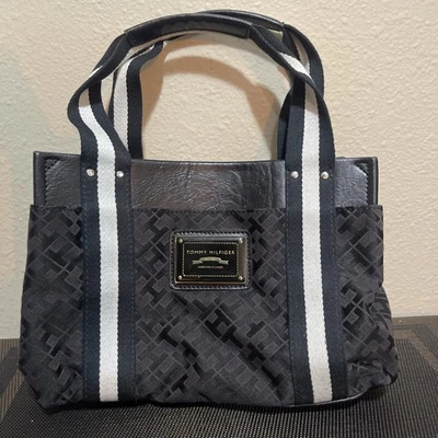 Tommy Hilfiger De Colección Y2K Retro Pequeño Bolso de Mano Negro Con Borde Blanco Foto 1 de 4