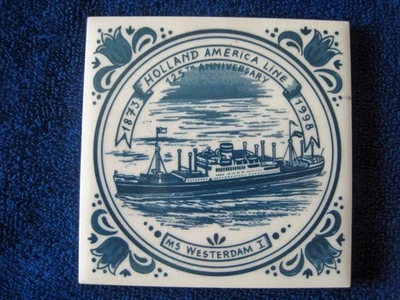 MS WESTERDAM I -- Commemorative Blue Delft Tile -- Holland America Line - Image 1 of 2