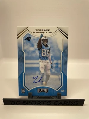 Terrace Marshall Jr 2021 Panini Playoff ROOKIE AUTO CARD PANTHERS GOLD FOIL #220 - Image 1 of 3
