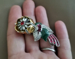 Single Coro Duette Rhinestone Flower Trembler  Dress Clip Brooch  - Picture 1 of 12