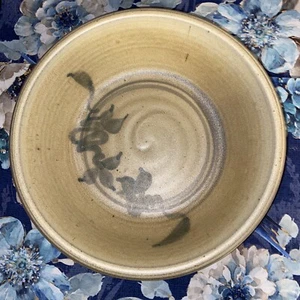 Dick Lehman Clay Art Studio Pottery Bowl tan-yellow leafy Goshen Indiana 10” - Picture 1 of 5
