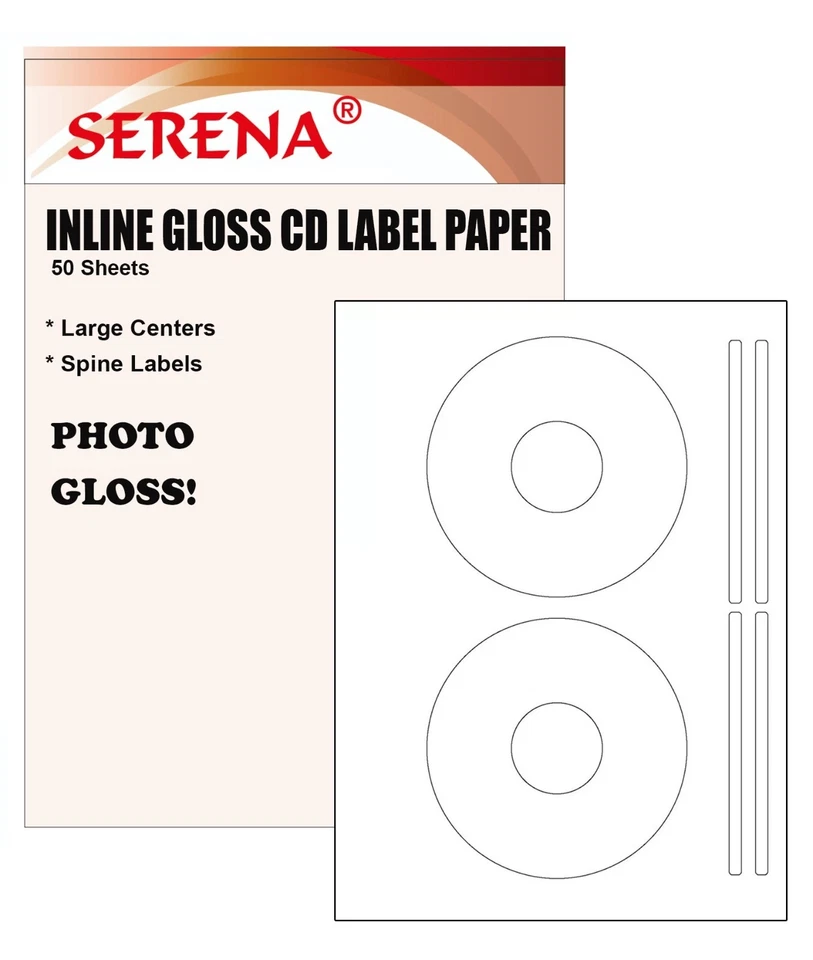 INLINE PHOTO GLOSSY Inkjet CD Labels CD DVD High Gloss 130gsm - Image 1 of 1
