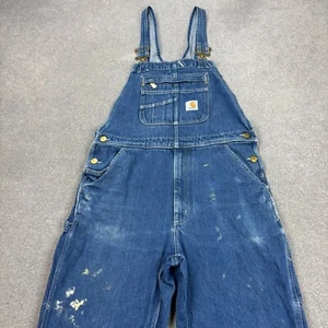 Carhartt Dungarees Adult 34x28 Blue Overalls Bib Carpenter Work Wear Denim Men* - Picture 1 of 10