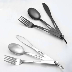 Stainless steel 3-Piece Cutlery Set Outdoor Camping Fork, Knife & Spoon - Picture 1 of 11