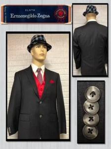 ERMENEGILDO ZEGNA 38R Charcoal Gray Pinstripe WOOL SILK  Saks Fifth Italy 722075 - Picture 1 of 9