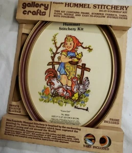 Vtg Hummel Crewel Stitchery Kit Farm Girl #8039 Gallery Crafts Frame Rooster 822 - Picture 1 of 2