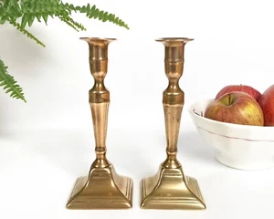 Georgian brass candlesticks pair with original wax ejector pushers, 18.5cm - Picture 1 of 10