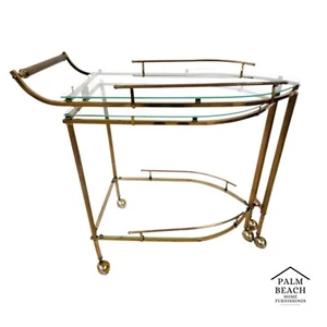 Vintage Bar Cart Folding Brass & Glass GLOBAL VIEWS Style - Picture 1 of 16