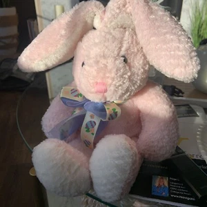 9” Sit Easter Bunny Plush Dan Dee Collector’s Choice Pink Easter Egg Ribbon - Picture 1 of 19