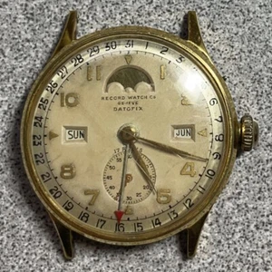 Rare Swiss Record Watch Co Geneve Datofix Triple Date Moonphase - Picture 1 of 10