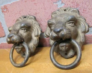 LION HEADS Antique Pulls Moveable Round Rings Gold Paint Architectural Hardware - Picture 1 of 10