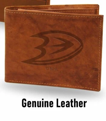 Anaheim Ducks NHL Hockey Wallet Lic. BI-Fold Leather Billfold Brown Tan gift box - Изображение 1 из 4