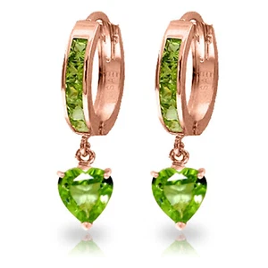 4.1 Carat 14K Solid Rose Gold Peridot Heart Hoop Earrings - Picture 1 of 3