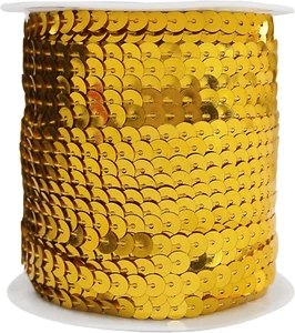 Gold 6Mm Crafts round Flat Sequin Strip Trim on Strings for Crafts, Fringe, and - Picture 1 of 5