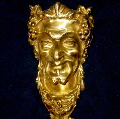 LARGE FRENCH ANTIQUE GILDED BRONZE/BRASS PEDIMENT MOUNT BACCHUS FACE 29 x 13cm Cover