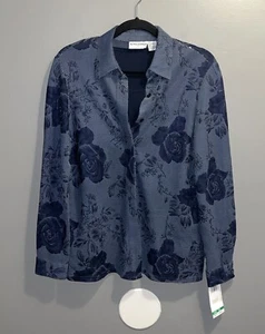 Alfred Dunner Navy Metallic Floral Button Up Top mit Tank Damen 10 Neu - Bild 1 von 18