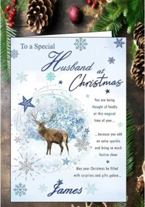 Personalisierte Weihnachtskarte Ehemann Winterszene mit Hirsch und schönem Vers - Bild 1 von 5