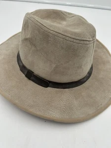 Vintage USA Genuine Beaver Brand Leather Outback Hat Sz M Tan Brown Banded 10” - Picture 1 of 10