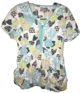 Women's Scrub Top Size L Skechers Medical Scrubs Multi Pattern Colorful Cinched - Picture 1 of 3