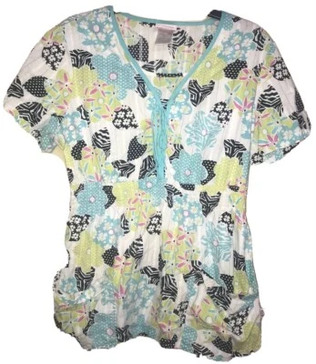 Women's Scrub Top Size L Skechers Medical Scrubs Multi Pattern Colorful Y2K - Image 1 of 3