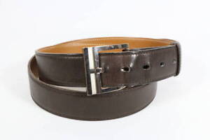 HERMES Hermes Belt Nathan H Buckle Silver Leather Brown 85 98cm Authentic
