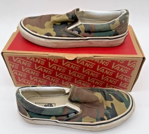 Scarpe Vans slip on sneakers uomo 6,5 donna 8,0 verde mimetico marrone comode skate - Foto 1 di 6