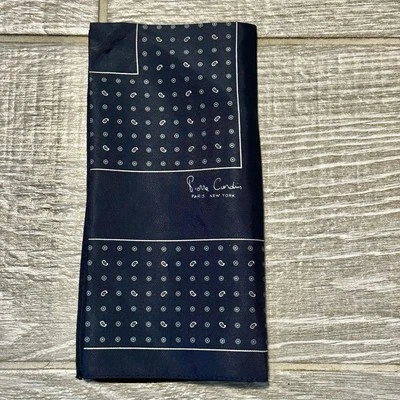 Vintage Pierre Cardin Logo Lunares Paisley Azul Acetato 17" Cuadrado Italiano Foto 1 de 4