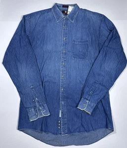 NORDSTROM Men's Size Large L Tall Casual Blue Denim 100% Cotton Button Up Shirt - Picture 1 of 5