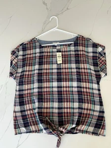 NEW! LL Bean Signature Women 100% Linen Tie Front Shirt Blouse Medium summer - Picture 1 of 6
