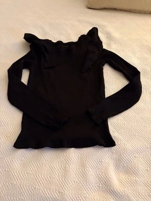 Black Ruffled Long Sleeve Shirt For Girls Tight Fit - Image 1 of 2