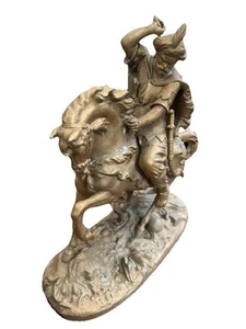 Vintage mongolischer Gusseisen gold bemalt Pferd Soldat 15 Zoll 12 Pfund - Bild 1 von 9