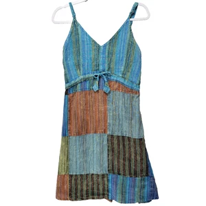 Ark Imports Dress Womens S M Patchwork Empire Waist Multicolor Nepal Straps Boho - Picture 1 of 20