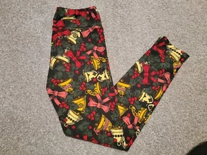 NEU LuLaRoe Leggings Retro Weihnachtsschmuck Silber Glocken Stechpalme Mistelzweig Einheitsgröße - Bild 1 von 2