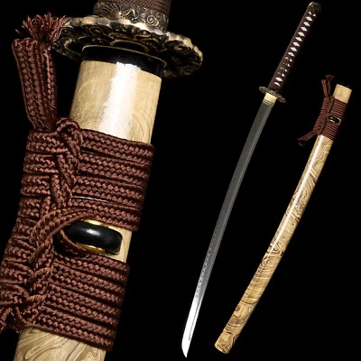 Japanese Katana Samurai Sword Clay Tempered T10 Steel Razor Sharp Real Hamon - Image 1 of 4