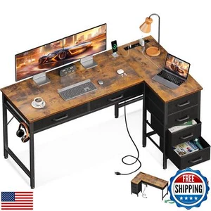 Coleshome 50 Inch L Shaped Desk with Drawers, Computer Desk with Power Outlet - Picture 1 of 5