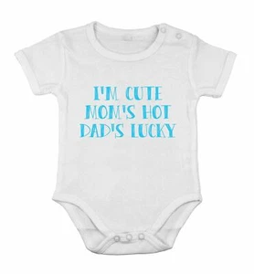 I'm Cute My Mom's Cute And My Dad's Lucky Newborn Romper humor Shower gift - Picture 1 of 5
