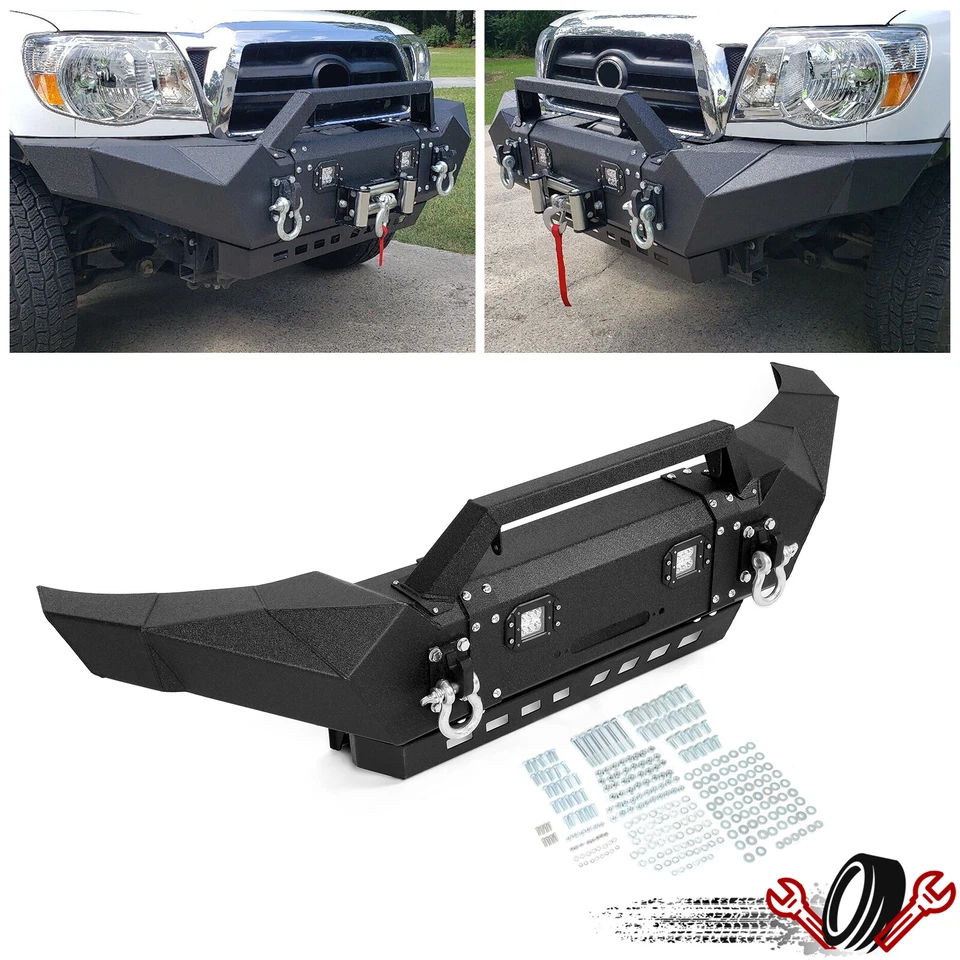 Fits Toyota Tacoma 2005-2015 Front Bumper Steel with LED Lights & Winch D-rings - Image 1 of 4