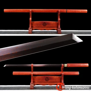 Espada Shirasaya de palo de rosa afilada japonesa Ninjato roja Damasco doblada acero punta en V - Imagen 1 de 13