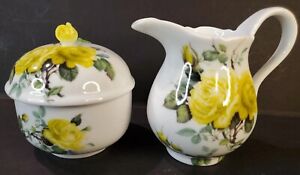 I. Godinger & Co. Yellow Rose Creamer and Covered Sugar Bowl Set
