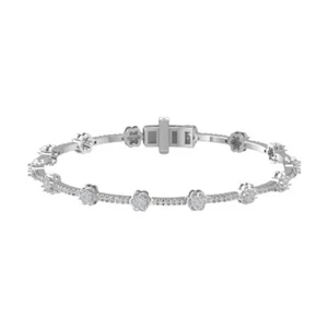 14k White Gold Diamond Flower Bracelet for Women 7" 1ct Color IJ Clarity I2I3 - Picture 1 of 5