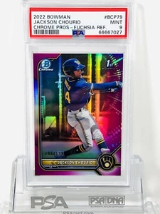 2022 Bowman Cromato 1° Jackson Chourio Fucsia Prospect/199 PSA 9 - Foto 1 di 2