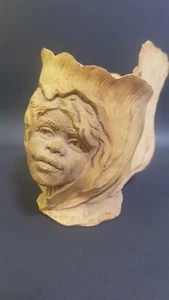 Hand-sculpted William Ricketts Pottery Study of Aboriginal Girl w Staghorn Fern - Picture 1 of 20