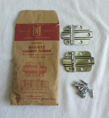 NATIONAL LOCK HARDWARE NOS Vtg flush hinge chrome plated Black Line Deco style cabinet cupboard door MC