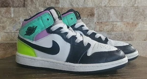 Nike Boys Air Jordan 1 Mid White/Black-volt-green Glow *640734-175* (Size 13Y) - Picture 1 of 10