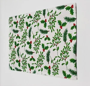 SET OF 2 WHITE POLYESTER FABRIC PLACEMATS 12"x18" CHRISTMAS WINTER POINSETTIA - Picture 1 of 4