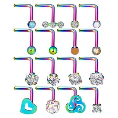 32 PIEZAS Anillo de aro para nariz en forma de L Pernos para nariz Acero quirúrgico Pin Labio Oreja Piercing 20G Foto 1 de 4