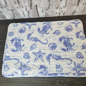 Beach Theme Placemats Set Of 4 - Off White Cornflower Blue Quilted - 2 Sided NEW - Picture 1 of 8