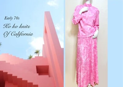 Vestido Maxi Falda Top Vintage Años 60 70 Mod Go Ko Ko California Rosa Separado M  Foto 1 de 4