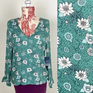 NWT Green LUCKY BRAND Floral Sheer Blouse Shirt Liberty Art Nouveau Peasant Sz S - Picture 1 of 12